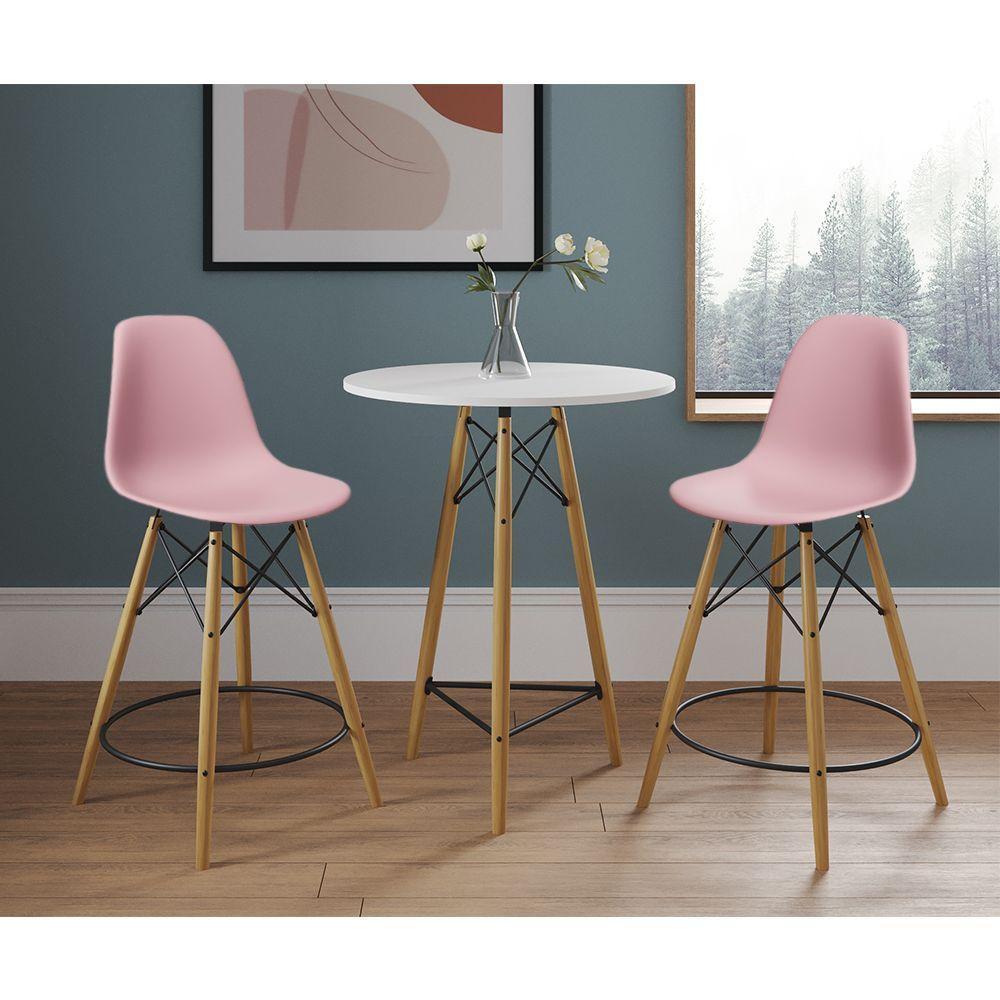 Conjunto Bistrô Eames Eiffel Mesa Branca Com 2 Banquetas Rosas De Madeira - 1