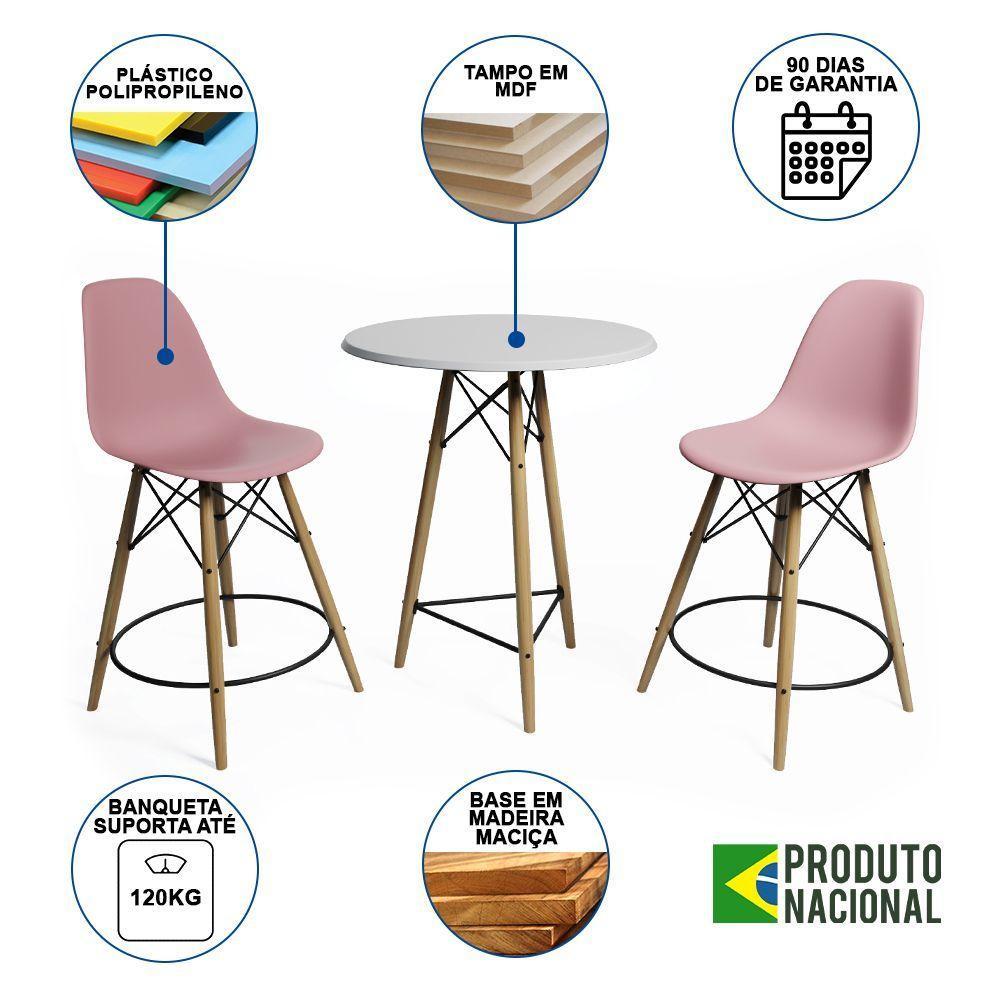 Conjunto Bistrô Eames Eiffel Mesa Branca Com 2 Banquetas Rosas De Madeira - 6
