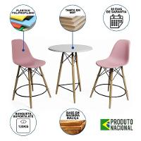 Conjunto Bistrô Eames Eiffel Mesa Branca Com 2 Banquetas Rosas De Madeira - 6