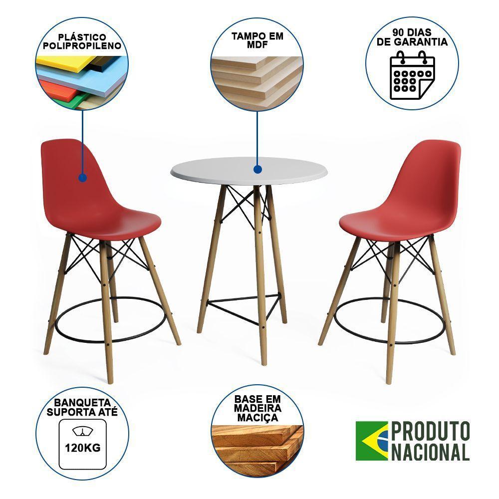 Mesa Bistrô Eames Eiffel Branca Com 2 Banquetas Vermelhas De Madeira - 6