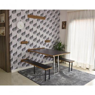 Conjunto Mesa Dobrável Retrátil De Parede Inox Com Bancos 1,40m Preto/noronha