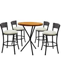 4 Banquetas Forts Baixa Fibra Preto Ferro Bistrô Tampa Madeira Com Assento Branco - 1