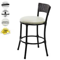 4 Banquetas Forts Baixa Fibra Preto Ferro Bistrô Tampa Madeira Com Assento Branco - 10