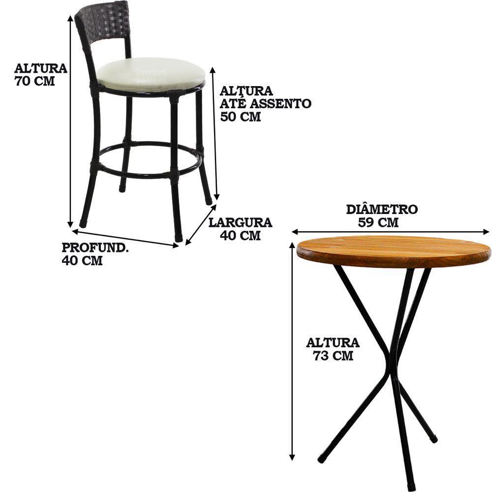 2 Banquetas Forts Baixa Fibra Preto Ferro 1 Bistrô Tampa Madeira Com Assento Branco - 4