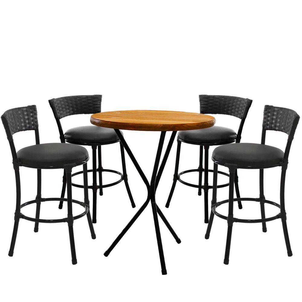 4 Banquetas Forts Baixa Fibra Preto Alumínio Com Bistrô - 1