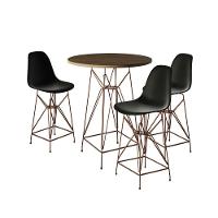 Jogo Mesa Bistrô Eames Eiffel Amêndoa 60Cm 3 Banquetas Preta Base Ferro Cobre - Cor: Marrom - 1