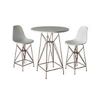 Jogo Mesa Bistrô Eames Eiffel Branca 60Cm 2 Banquetas Branca Base Ferro Cobre - Cor: Branco - 1