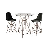 Jogo Mesa Bistrô Eames Eiffel Vidro 60Cm 2 Banquetas Preta Base Ferro Cobre - Cor: Branco - 1