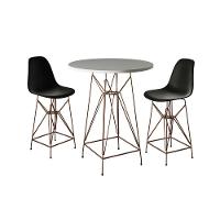 Jogo Mesa Bistrô Eames Eiffel Amêndoa 60Cm 2 Banquetas Preta Base Ferro Cobre - Cor: Marrom - 1