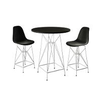 Jogo Mesa Bistrô Eames Eiffel Preta 60Cm 2 Banquetas Preta Base Ferro Branco - Cor: Preto - 1