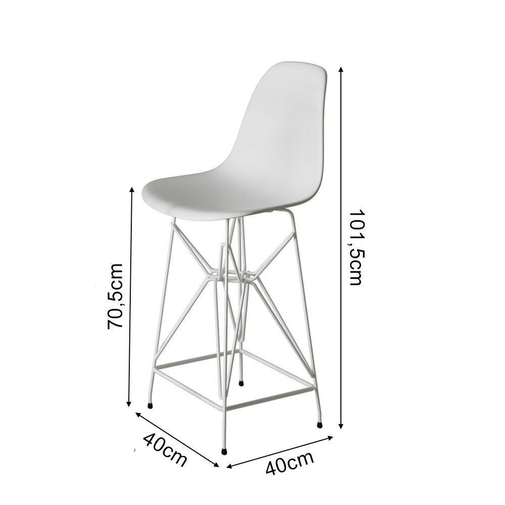 Jogo Mesa Bistrô Eames Eiffel Branca 60Cm 2 Banquetas Branca Base Ferro Branco - Cor: Branco - 3