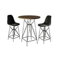 Jogo Mesa Bistrô Eames Eiffel Amêndoa 60Cm 2 Banquetas Preta Base Ferro Preto - Cor: Marrom - 1
