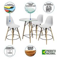 Conjunto Mesa Bistrô Eames Eiffel Vidro Com 3 Banquetas Brancas De Madeira - Cor: Marrom - 6