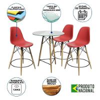 Conjunto Mesa Bistrô Eames Eiffel Vidro Com 3 Banquetas Vermelhas De Madeira - Cor: Marrom - 6