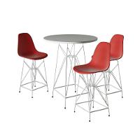 Jogo Mesa Bistrô Eames Branca 60Cm 3 Banquetas Vermelha Base Ferro Branco - Cor: Branco - 1