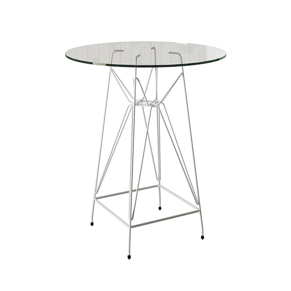 Jogo Mesa Bistrô Eames Vidro 60Cm 3 Banquetas Vermelha Base Ferro Branco - Cor: Branco - 5