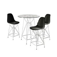 Jogo Mesa Bistrô Eames Vidro 60Cm 3 Banquetas Preta Base Ferro Branco - Cor: Branco - 1