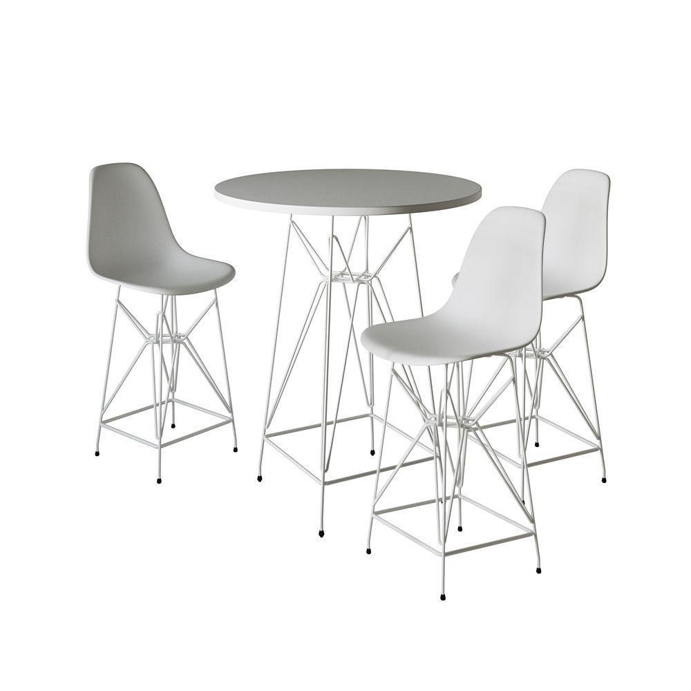 Jogo Mesa Bistrô Eames Branca 60Cm 3 Banquetas Branca Base Ferro Branco - Cor: Branco - 1