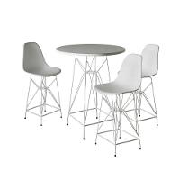 Jogo Mesa Bistrô Eames Branca 60Cm 3 Banquetas Branca Base Ferro Branco - Cor: Branco - 1