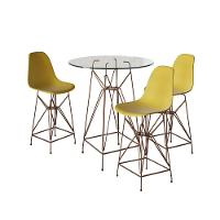 Jogo Mesa Bistrô Eames Vidro 60Cm 3 Banquetas Amarela Base Ferro Cobre - Cor: Branco - 1