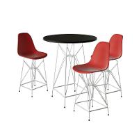 Jogo Mesa Bistrô Eames Preta 60Cm 3 Banquetas Vermelha Base Ferro Branco - Cor: Preto - 1