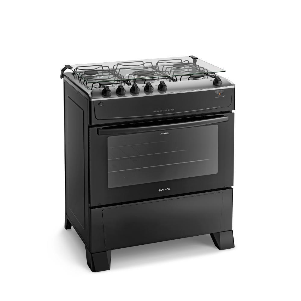 Fogão 5 Bocas Preto Com Mesa Inox Atlas Mônaco Top Bivolt - 1