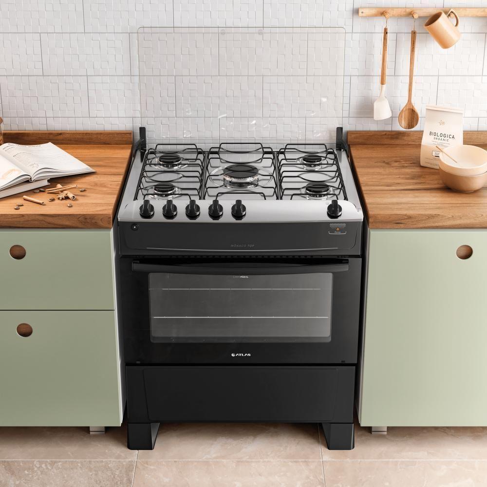 Fogão 5 Bocas Preto Com Mesa Inox Atlas Mônaco Top Bivolt - 2