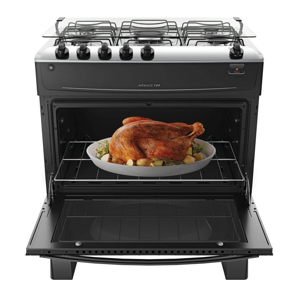 Fogão 5 Bocas Preto Com Mesa Inox Atlas Mônaco Top Bivolt - 5