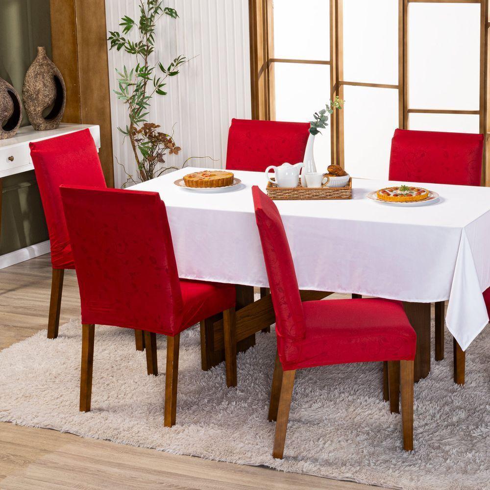 Kit Capas De Cadeira Jantar Lisa Ajustável c/ Elástico 10 pçs - Moderna Para Vermelho - 2