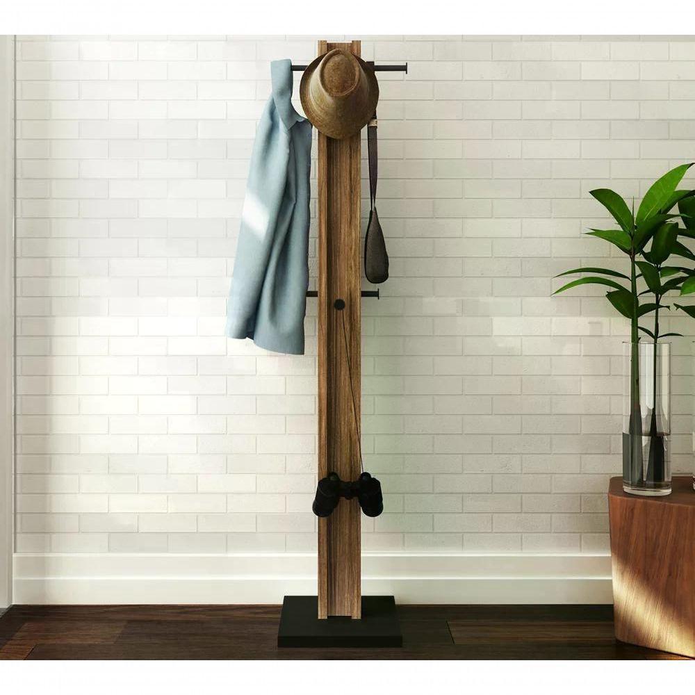 Cabideiro Mancebo De Chão Multiuso Az1018 Preto Nogal - 1