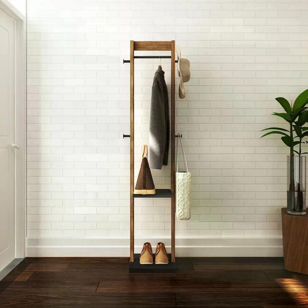 Cabideiro Mancebo De Chão Multiuso Az1019 Preto Nogal - 2