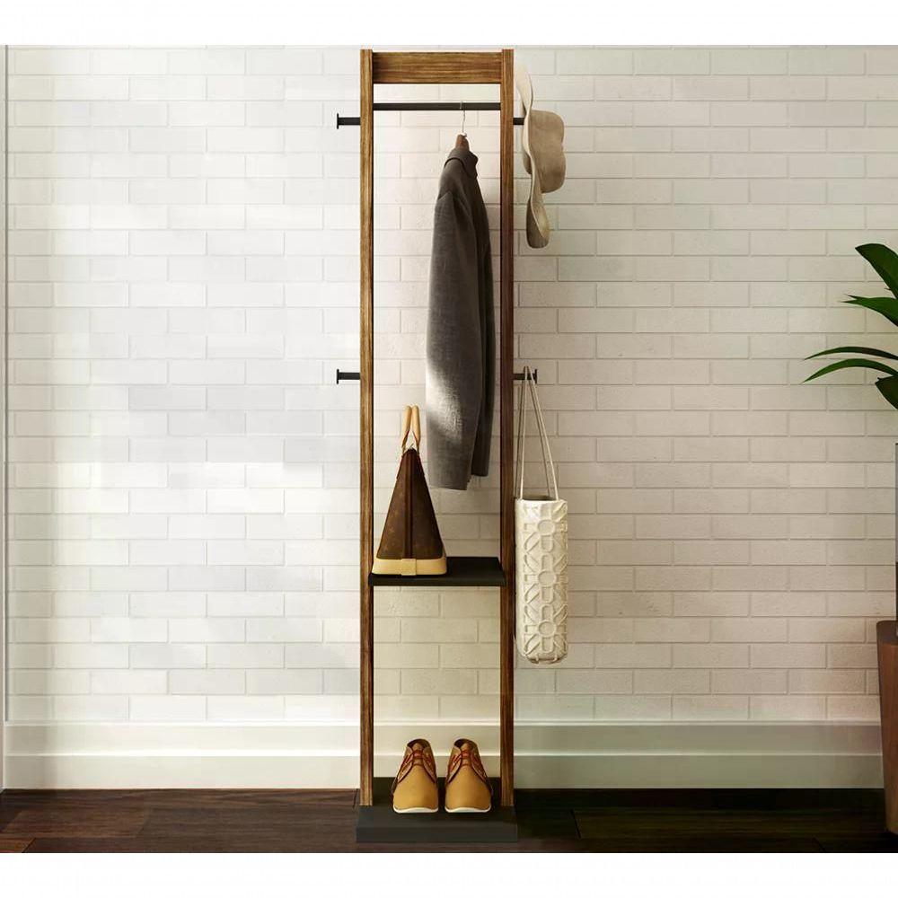 Cabideiro Mancebo De Chão Multiuso Az1019 Preto Nogal - 5