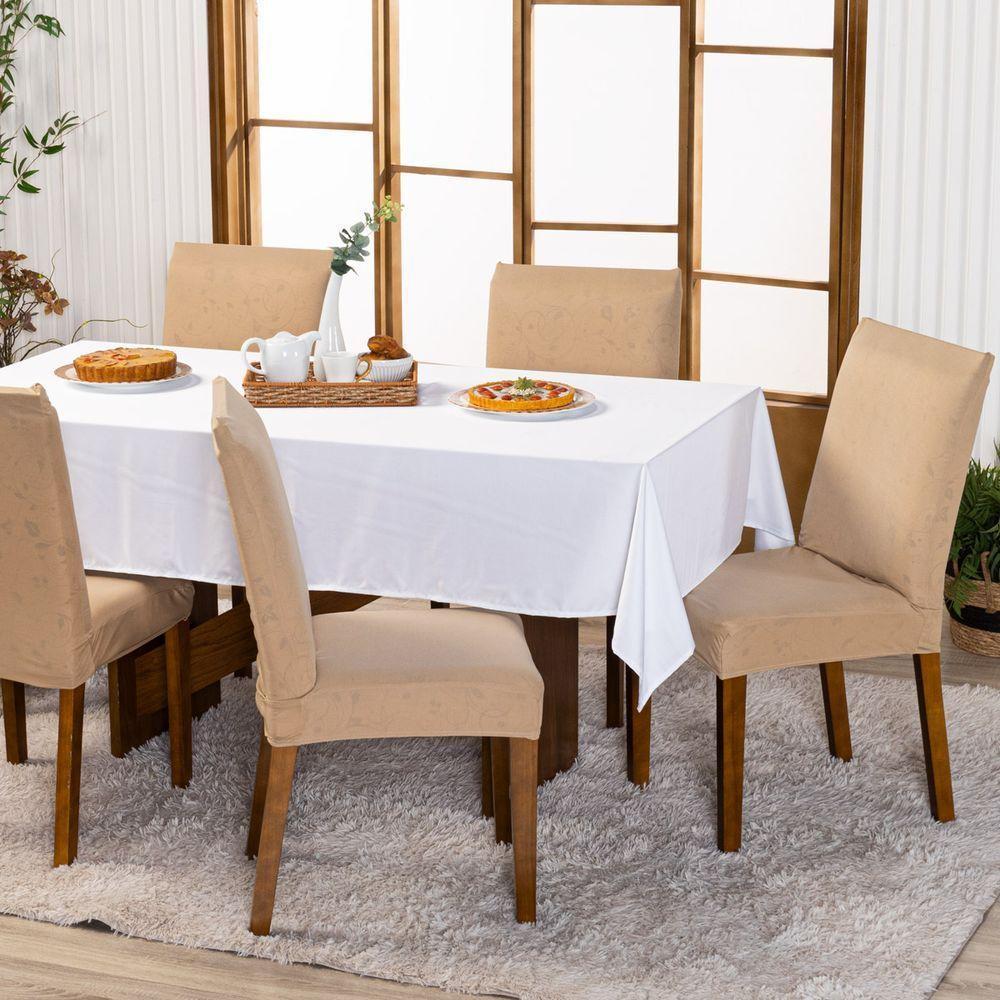 Kit Capas De Cadeira Jantar Lisa Ajustável c/ Elástico 10 pçs - Moderna Para Cozinha Malha Gel Bege - 1