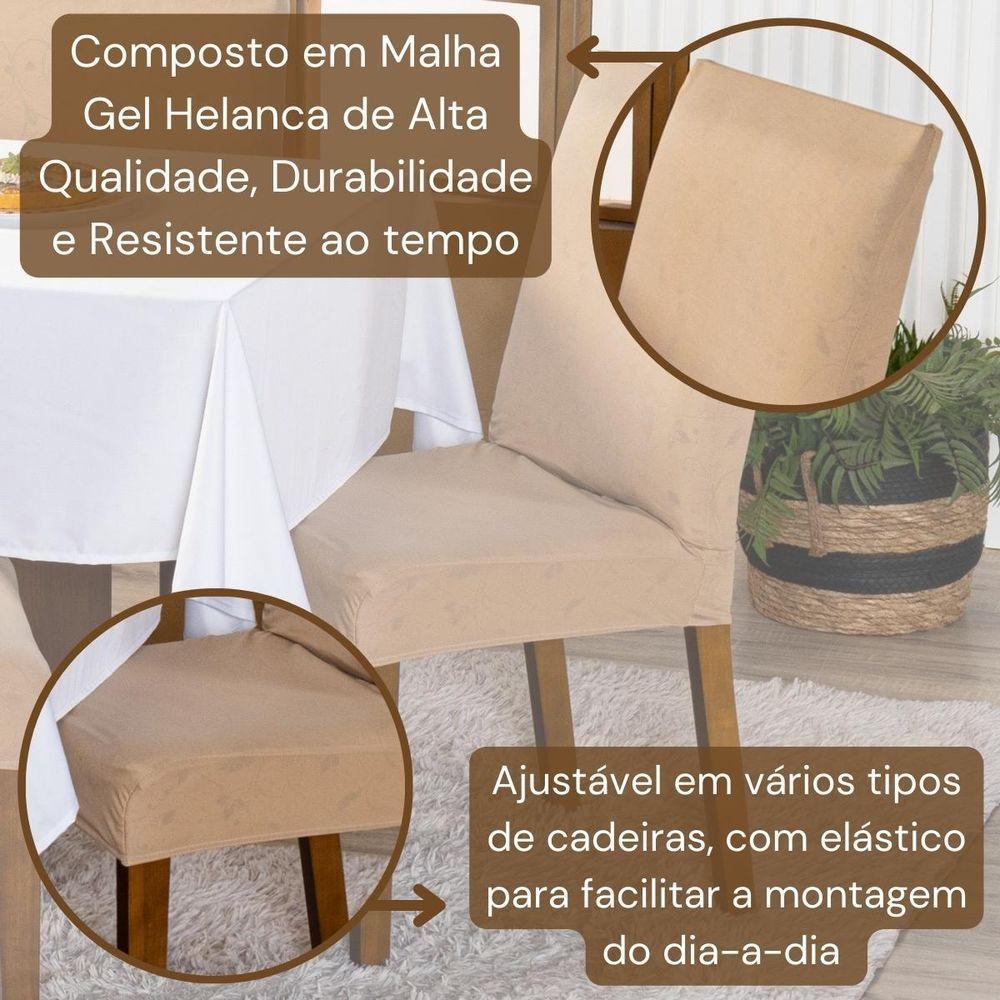 Kit Capas De Cadeira Jantar Lisa Ajustável c/ Elástico 10 pçs - Moderna Para Cozinha Malha Gel Bege - 2
