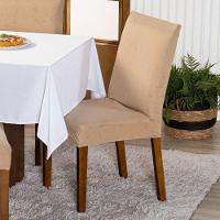 Kit Capas De Cadeira Jantar Lisa Ajustável c/ Elástico 10 pçs - Moderna Para Cozinha Malha Gel Bege - 5