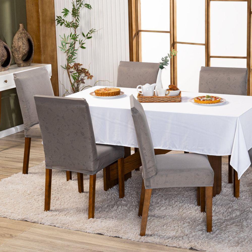 Capa De Cadeira Jantar Avulsa Lisa Ajustável c/ Elástico - Moderna Para Cozinha Malha Gel Cinza - 3