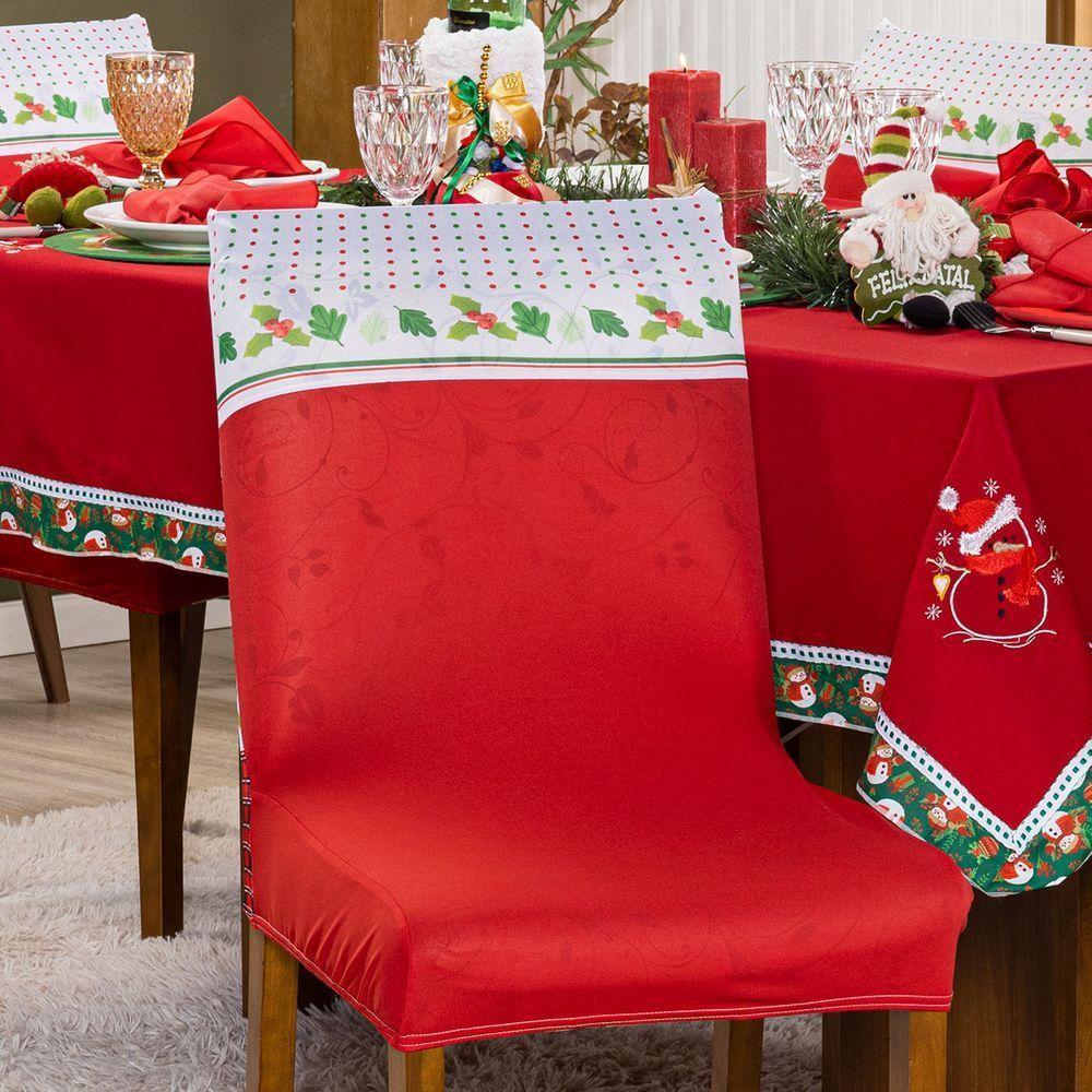 Kit De Capas De Cadeira Jantar Estampadas Natalina Ajustável c/ Elástico 04 pçs - Boneco De Neve - 3