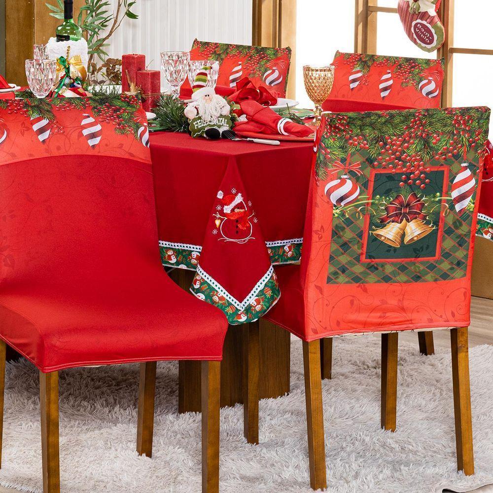 Kit De Capas De Cadeira Jantar Estampadas Natalina Ajustável c/ Elástico 04 pçs - Sinos - 1