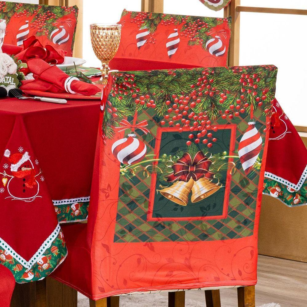 Kit De Capas De Cadeira Jantar Estampadas Natalina Ajustável c/ Elástico 04 pçs - Sinos - 4