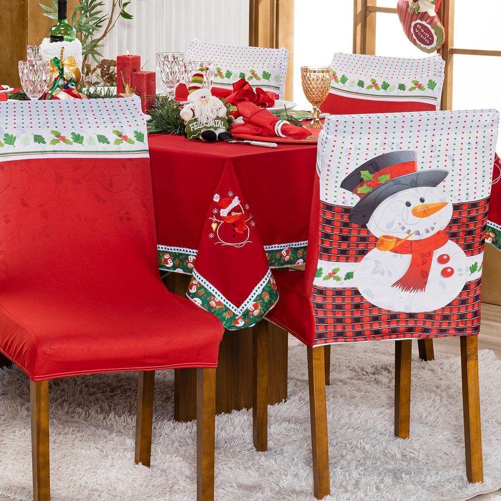 Capa De Cadeira Jantar Avulsa Estampada Natalina Ajustável c/ Elástico - Para Boneco De Neve - 1