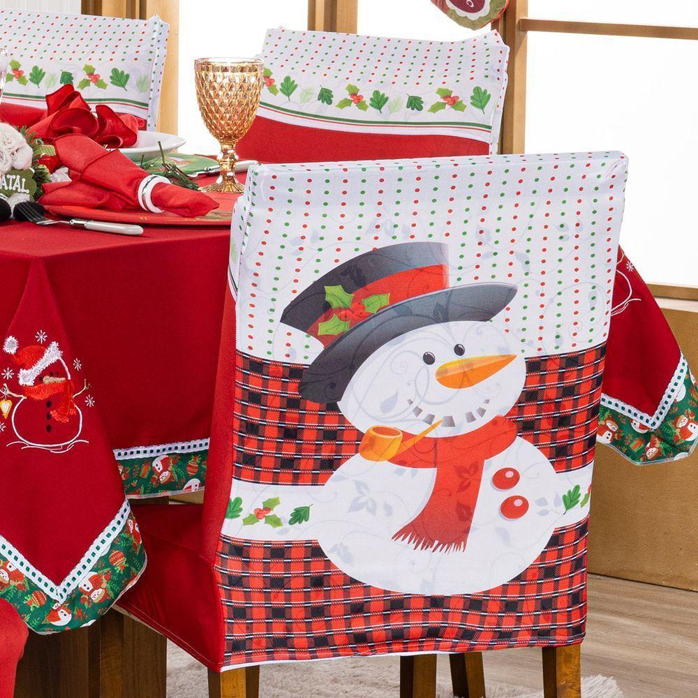 Capa De Cadeira Jantar Avulsa Estampada Natalina Ajustável c/ Elástico - Para Boneco De Neve - 3