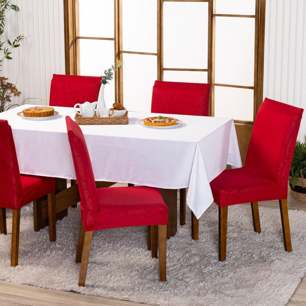 Kit Capas De Cadeira Jantar Lisa Ajustável c/ Elástico 06 pçs - Moderna Para Vermelho - 1