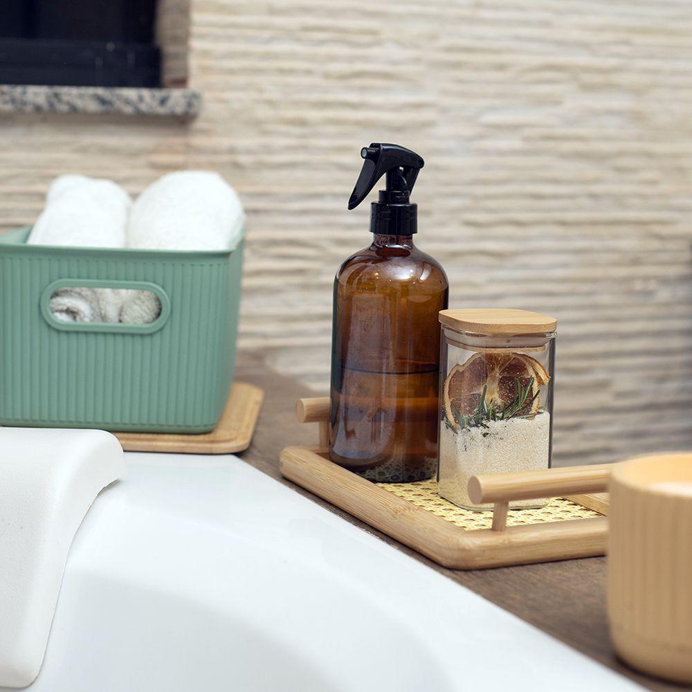 Bandeja De Bambu E Palha Oikos Com Alça 25cm Retangular - 3