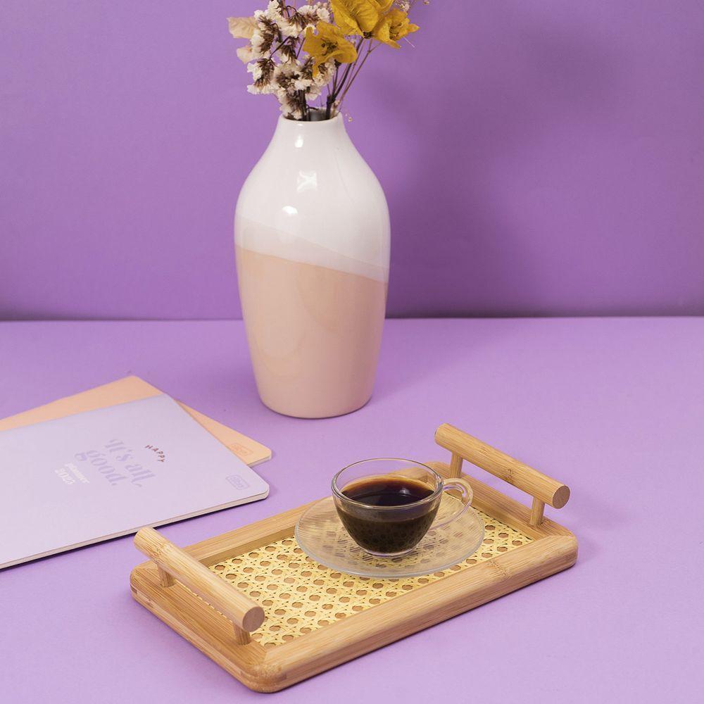 Bandeja De Bambu E Palha Oikos Com Alça 25cm Retangular - 4