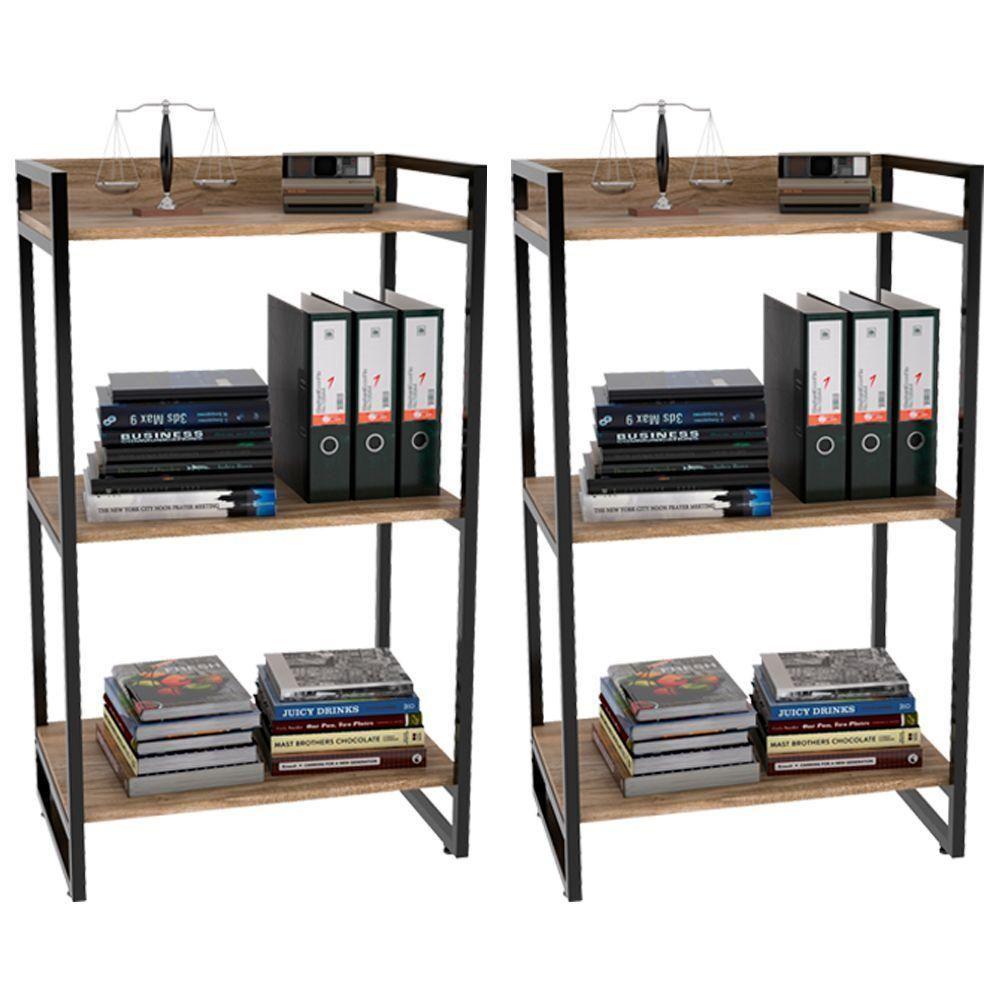 Kit 2 Estantes C/3 Prateleiras Escritório 14x60Cm Carvalho - 1