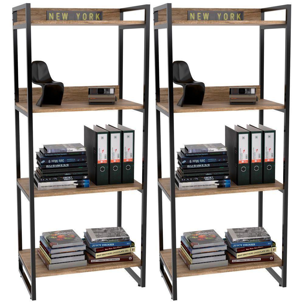 Kit 2 Estantes C/4 Prateleiras Escritório 146x60Cm Carvalho - 1