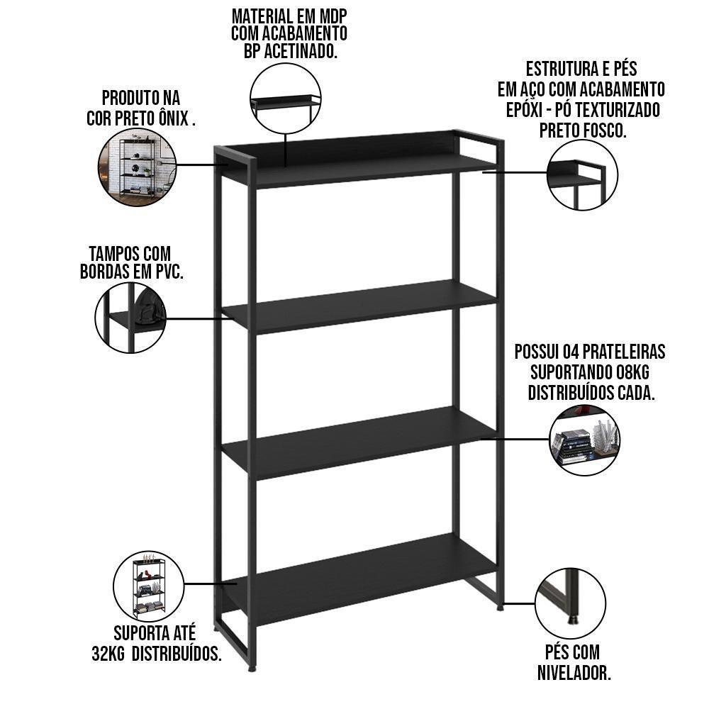 Kit 2 Estantes Escritório 4 Prateleiras 145x80cm Onix - 4