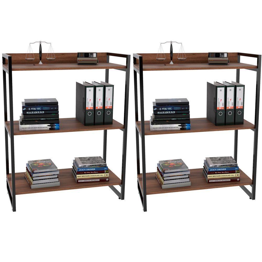 Kit 2 Estantes Com 3 Prateleiras Escritório 104x80 Cm Nogal - 1