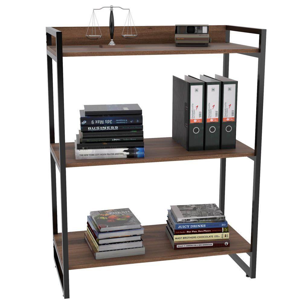 Kit 2 Estantes Com 3 Prateleiras Escritório 104x80 Cm Nogal - 4