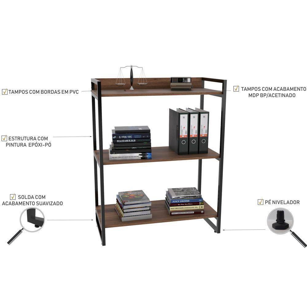 Kit 2 Estantes Com 3 Prateleiras Escritório 104x80 Cm Nogal - 5